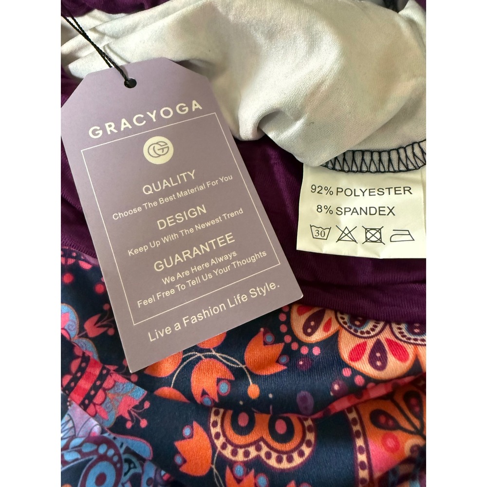 Gracyoga boho XL Paisley floral Flare Pants Purple Wide Leg Yoga pink y2k fairy - Picture 6 of 7